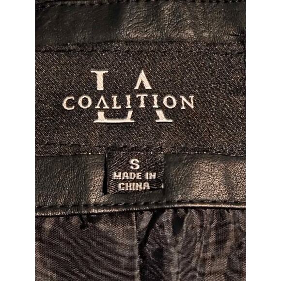 Coalition LA Vegen Lead Leather Hooded Jacket Black Faux Leather Zip Womens Smal - Picture 6 of 8